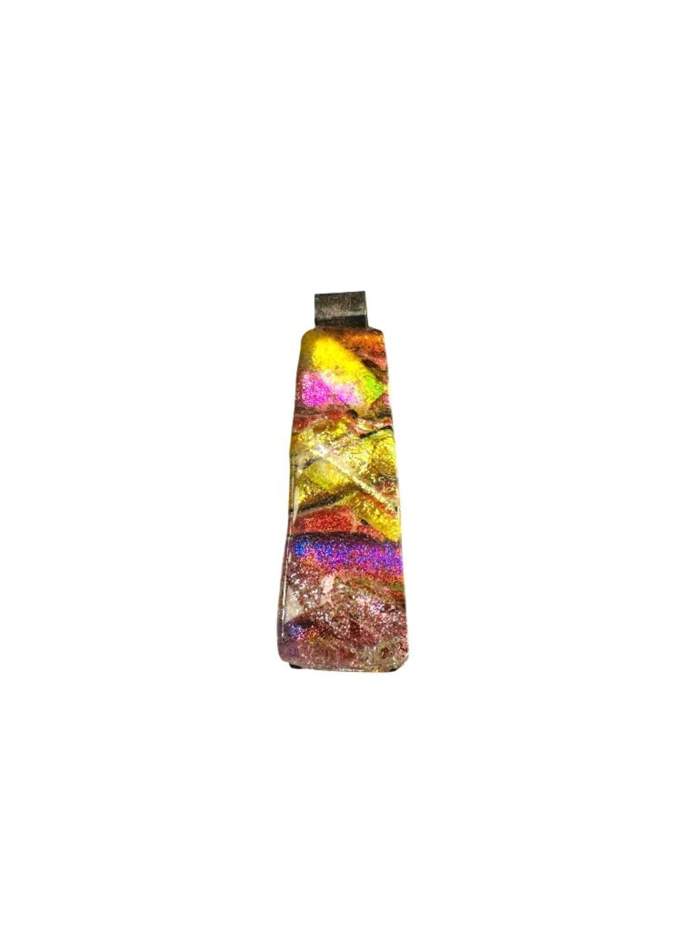 Handmade Dichroic Glass Pendant Pink & Yellow With Abstract Multicolor Design